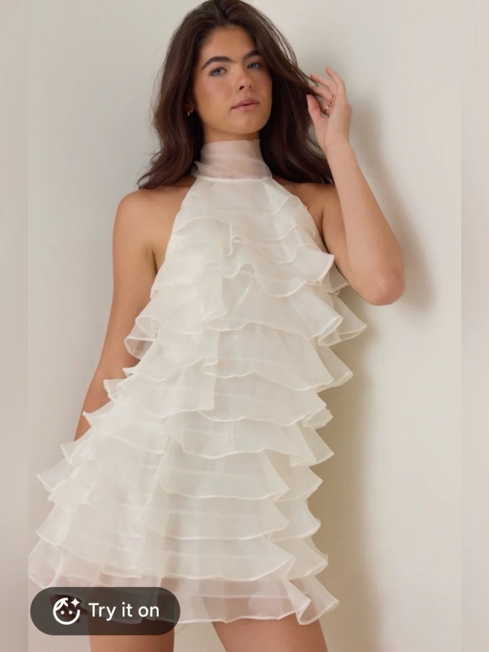 Ivory Ruffle Halter Mini Dress